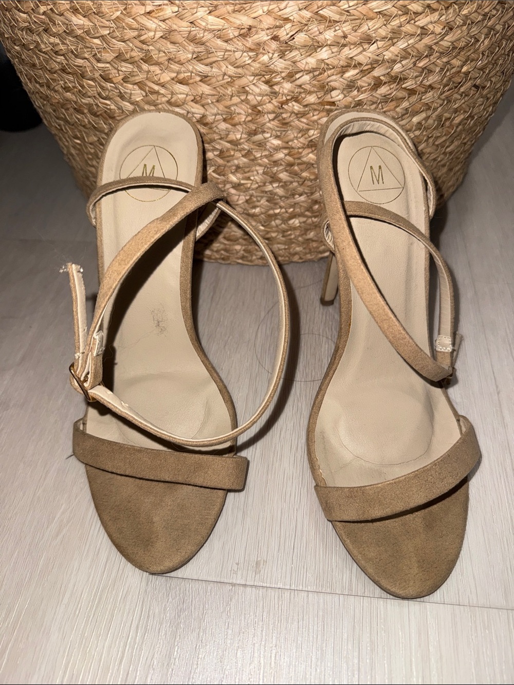 Missguided Tan Suede Open-Toe Ankle Strap Heels